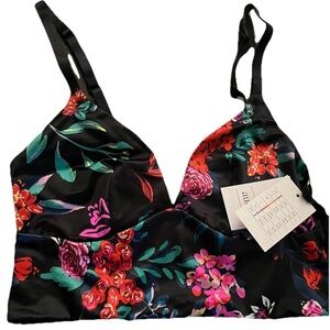 Auden Lightly Lined Triangle bralette Black Lace Floral Sz XS Fits 32B 34A